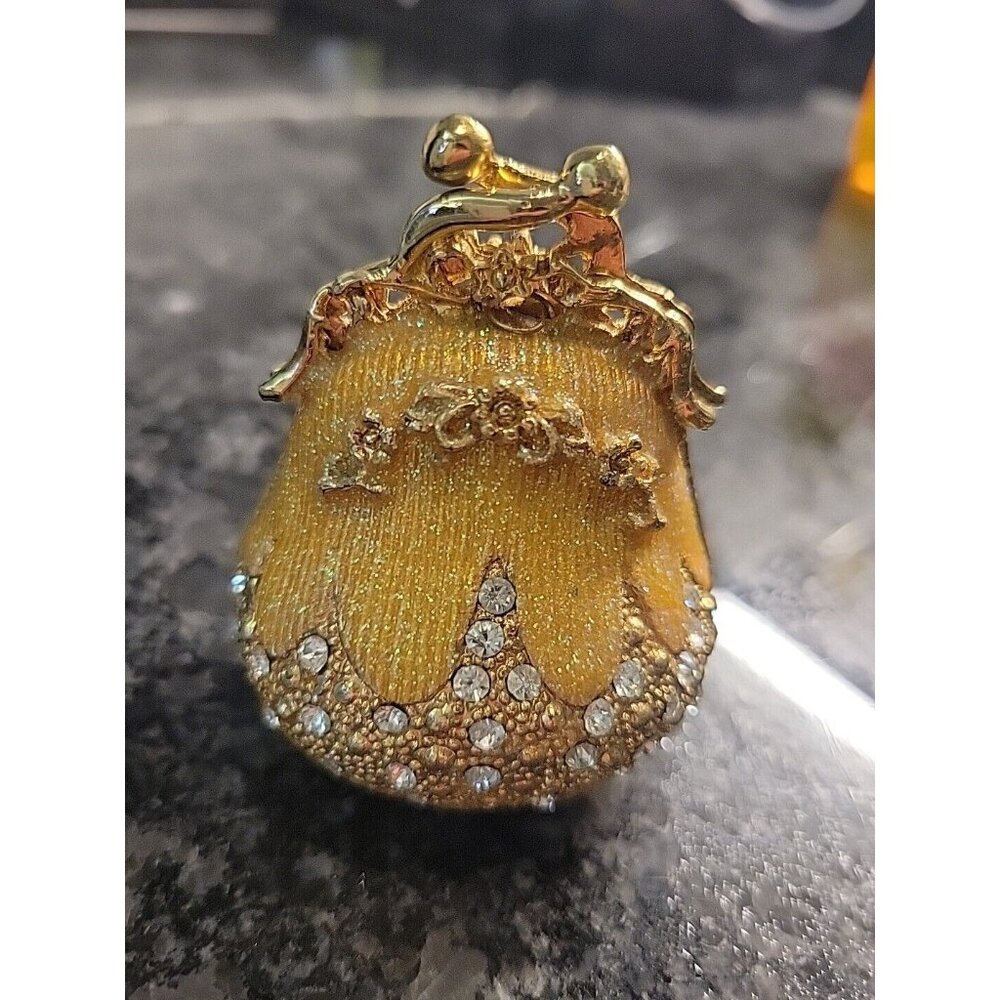 Pear Shape Jeweled Sparkles Crystals Gold Tone Jewelry Trinket Box Hideaway